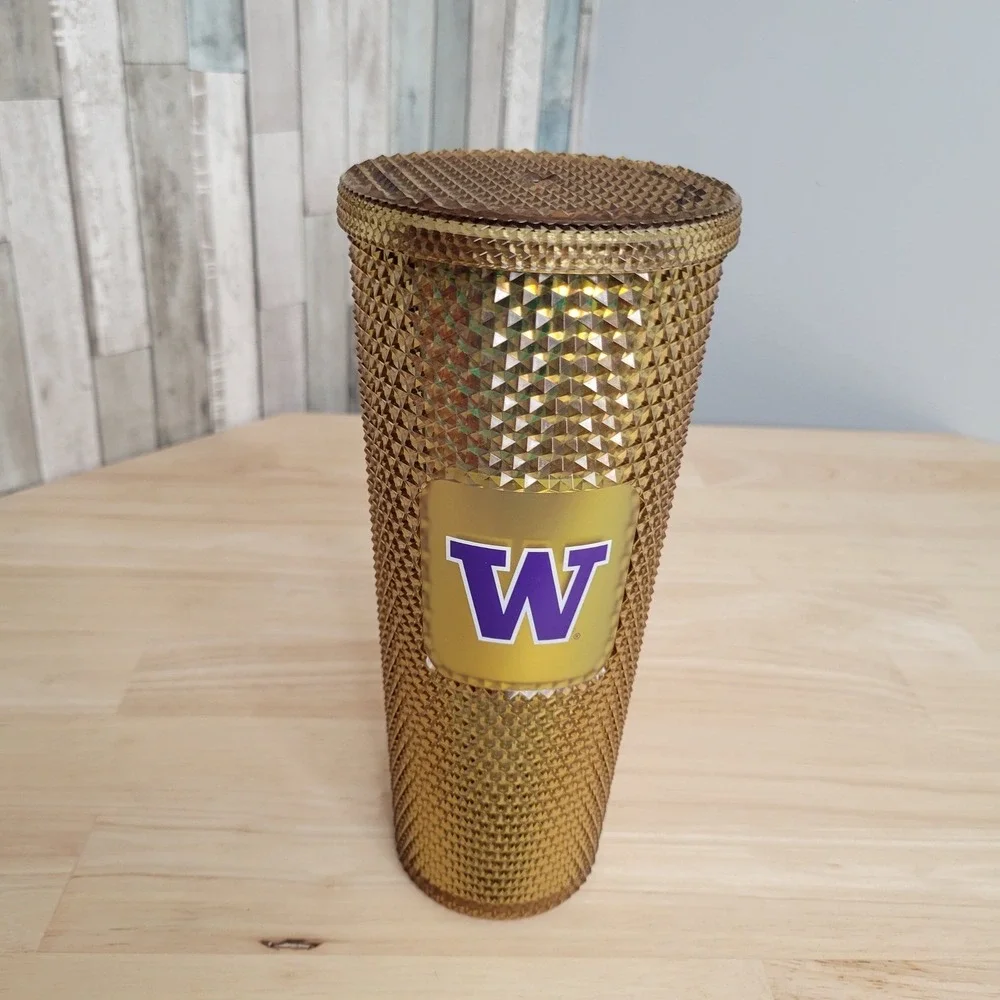 Starbucks Tumbler Gold Studded University of Washington Purple W Logo No‎ straw